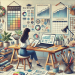 Illustration d'une entrepreneuse créative préparant le bilan 2024 et les objectifs 2025