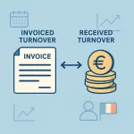 Invoiced vs received turnover illustrated for French micro-entrepreneurs: invoice vs payment icons with arrow distinction